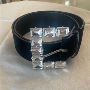 Zara Black Velvet Belt with Silver Crystal Buckle